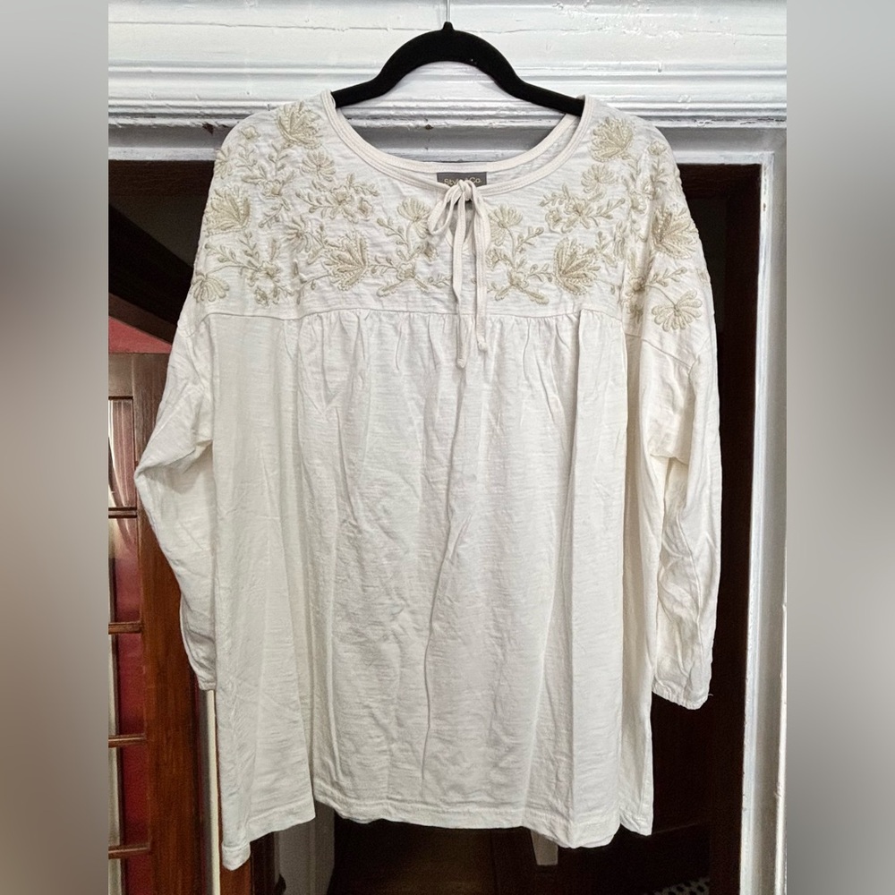 Style & Co 3X Embroidered Cream Blouse